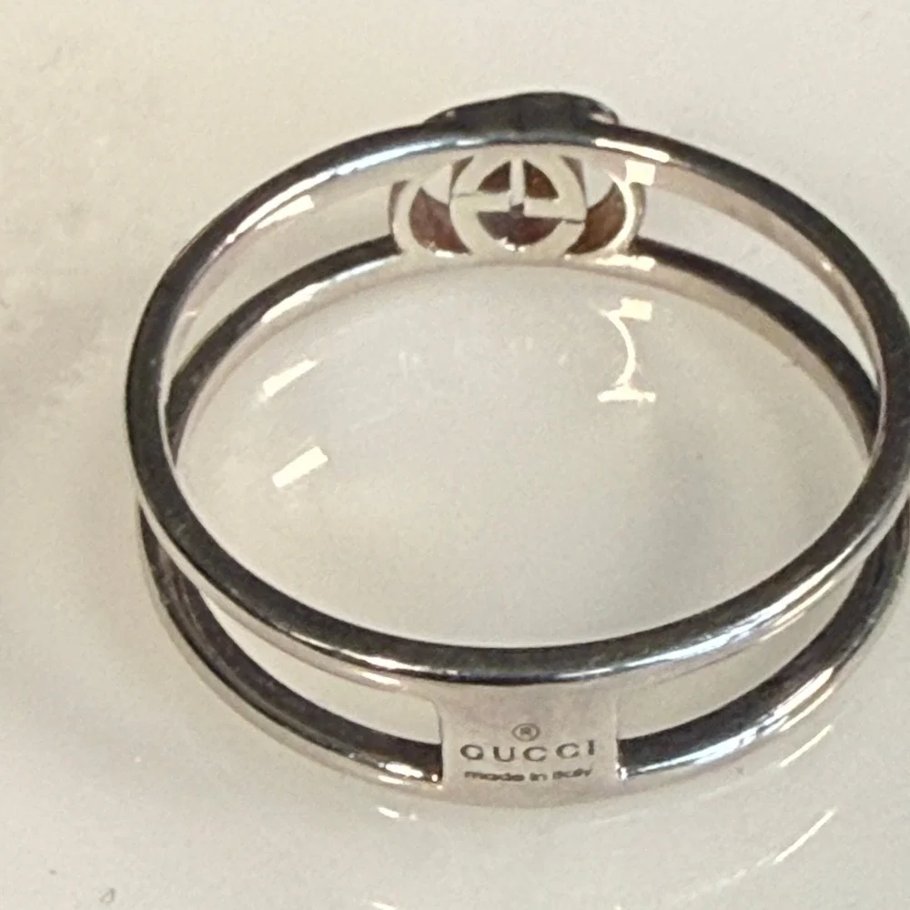 Gucci 298036 Interlocking-G Sterling Silver Open Ring, Size 25